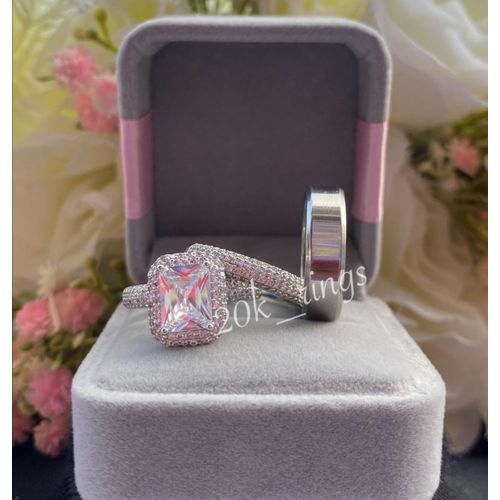 Arabian Luxury Silver Plated Wedding Ring Set For Couples