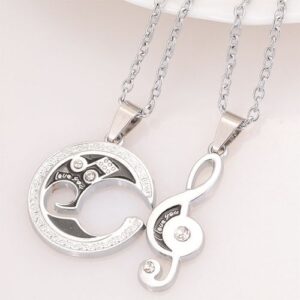 2Pcs/Set Moon Musical Note Pendant Couple Necklace