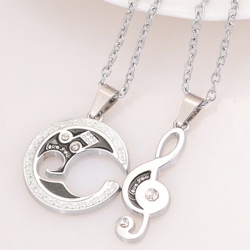 2Pcs/Set Moon Musical Note Pendant Couple Necklace