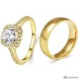 Stainless Steel Wedding Ring Set-Gold